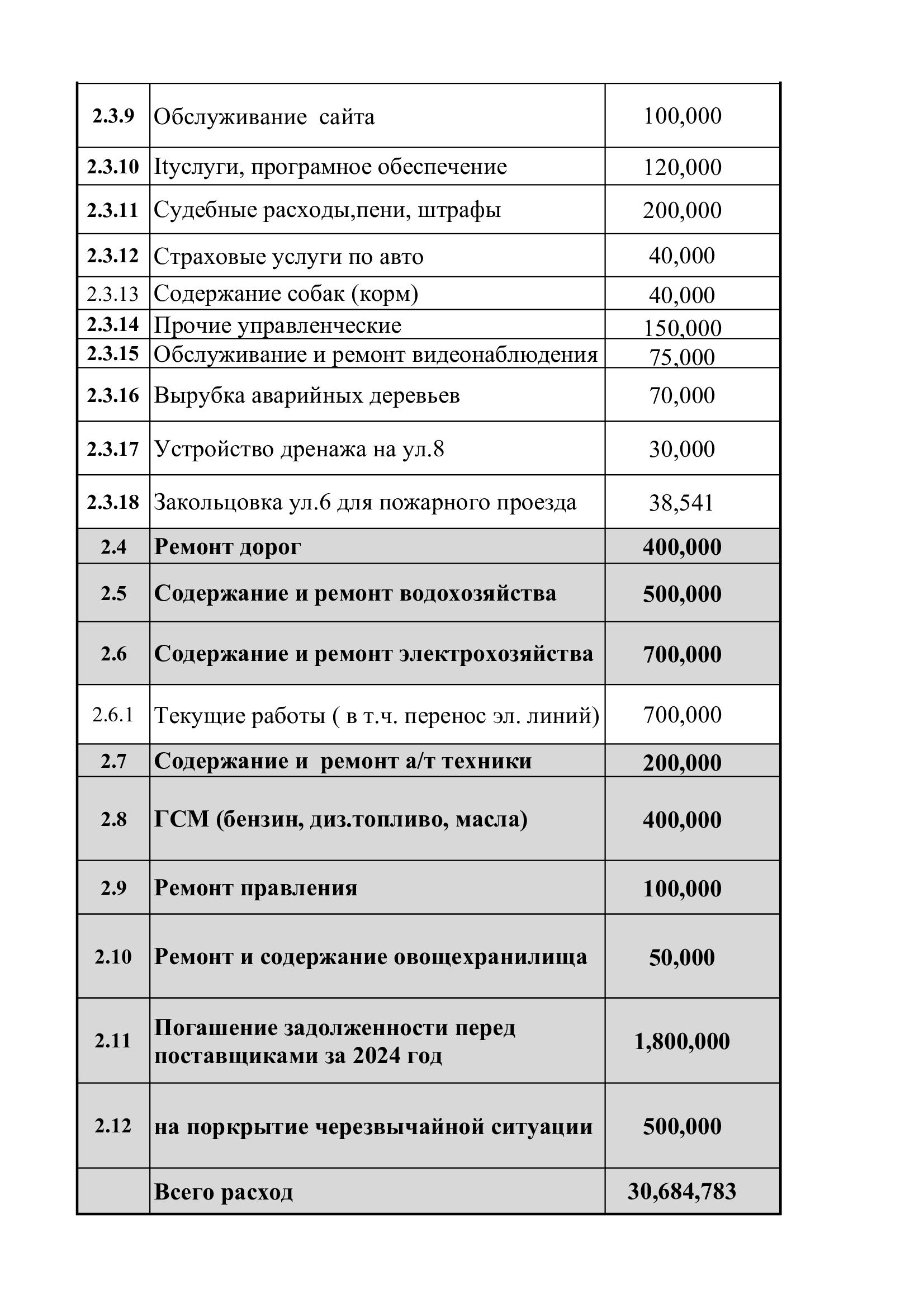 Проект сметы на 2025 год